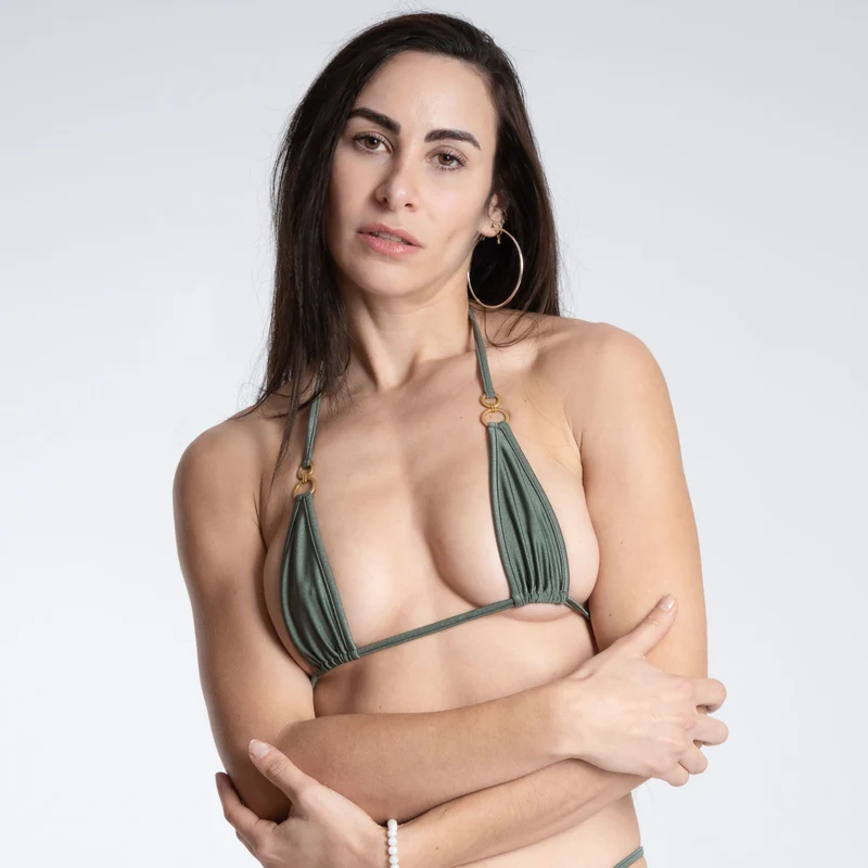 Olive Green Glamour - Extrem Micro Bikini Triangel Oberteil - grün