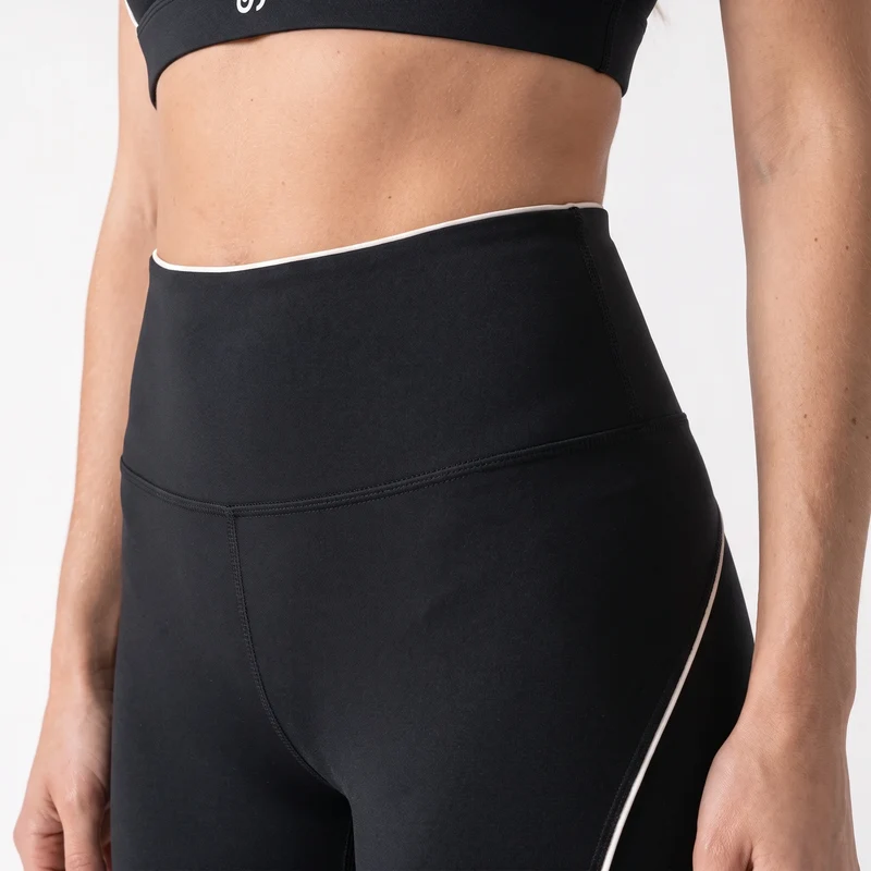High Waist Leggings mit Retro Kontraststreifen | Schwarz