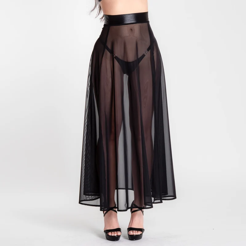 Festival Black - Schwarzer Mesh Maxi Rock mit Schlitz