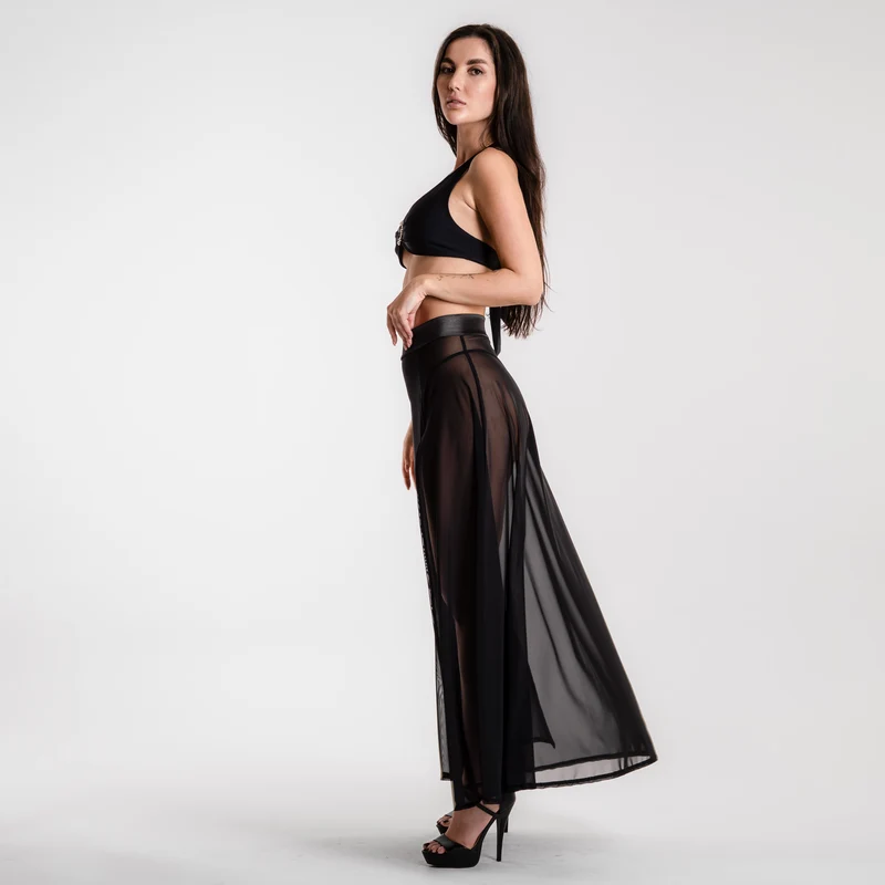 Festival Black - Schwarzer Mesh Maxi Rock mit Schlitz