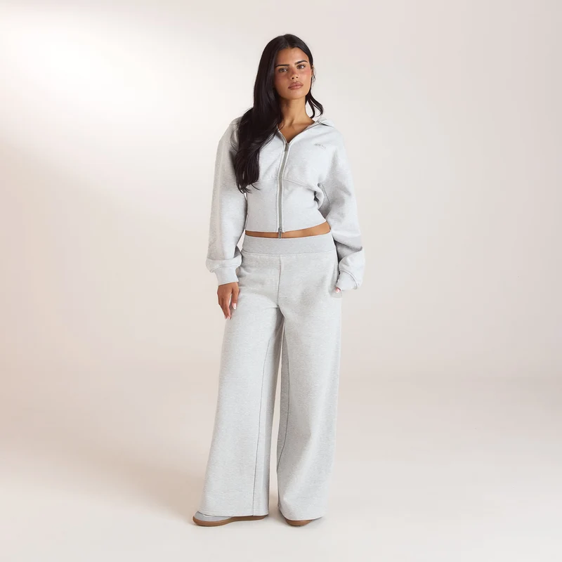 Fitted-Waist Zip-Up Hoodie - Grey