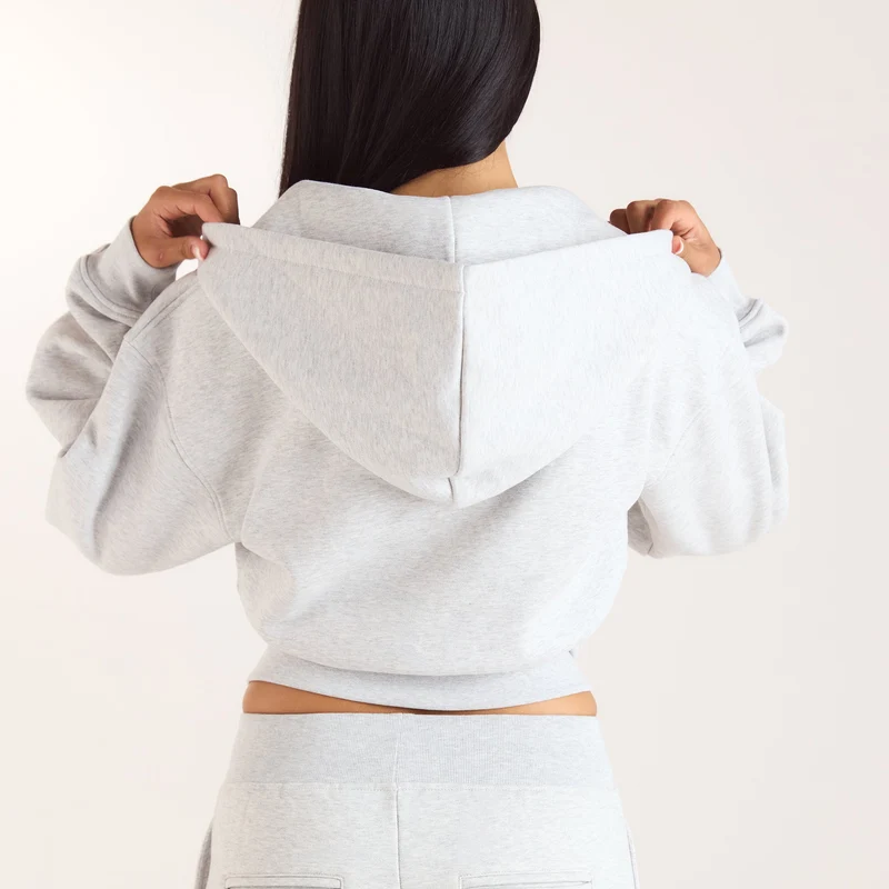 Fitted-Waist Zip-Up Hoodie - Grey