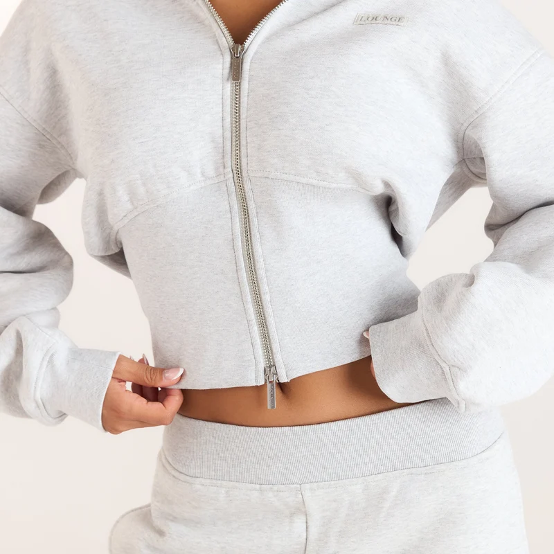 Fitted-Waist Zip-Up Hoodie - Grey