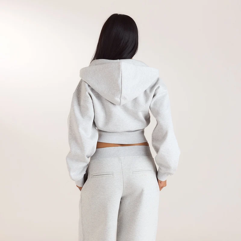 Fitted-Waist Zip-Up Hoodie - Grey