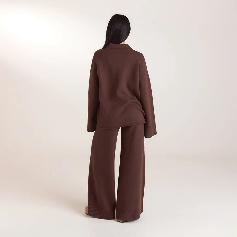 Half Placket Knitted Jumper - Chocolate