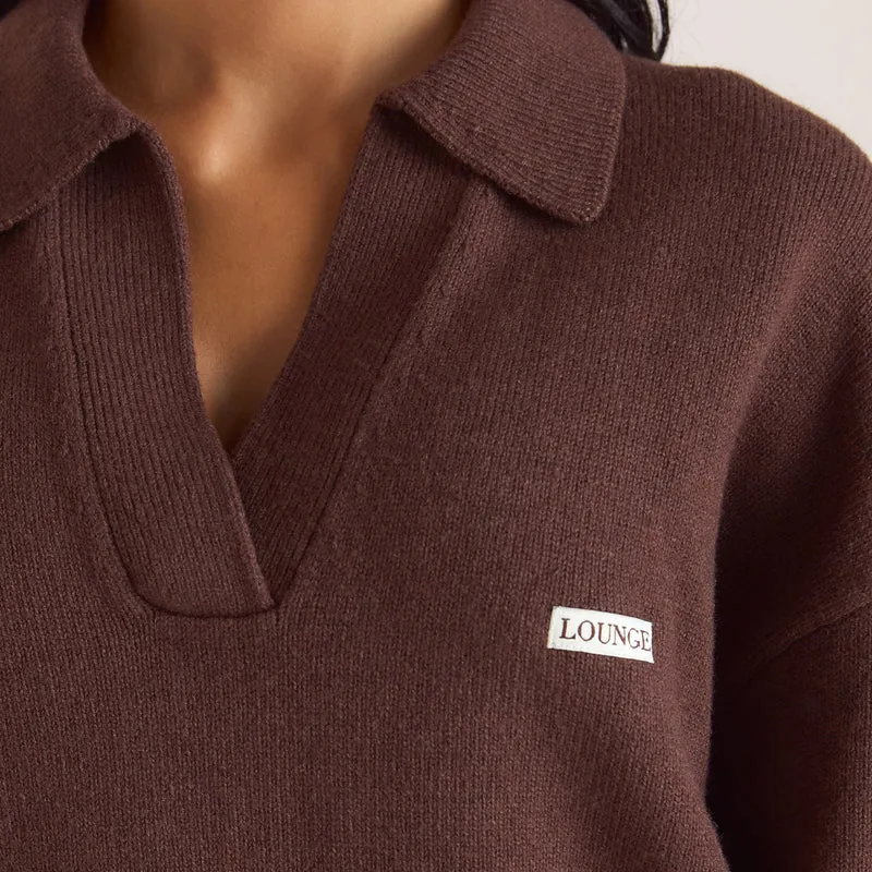 Half Placket Knitted Jumper - Chocolate