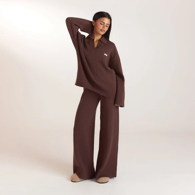 Half Placket Knitted Jumper - Chocolate