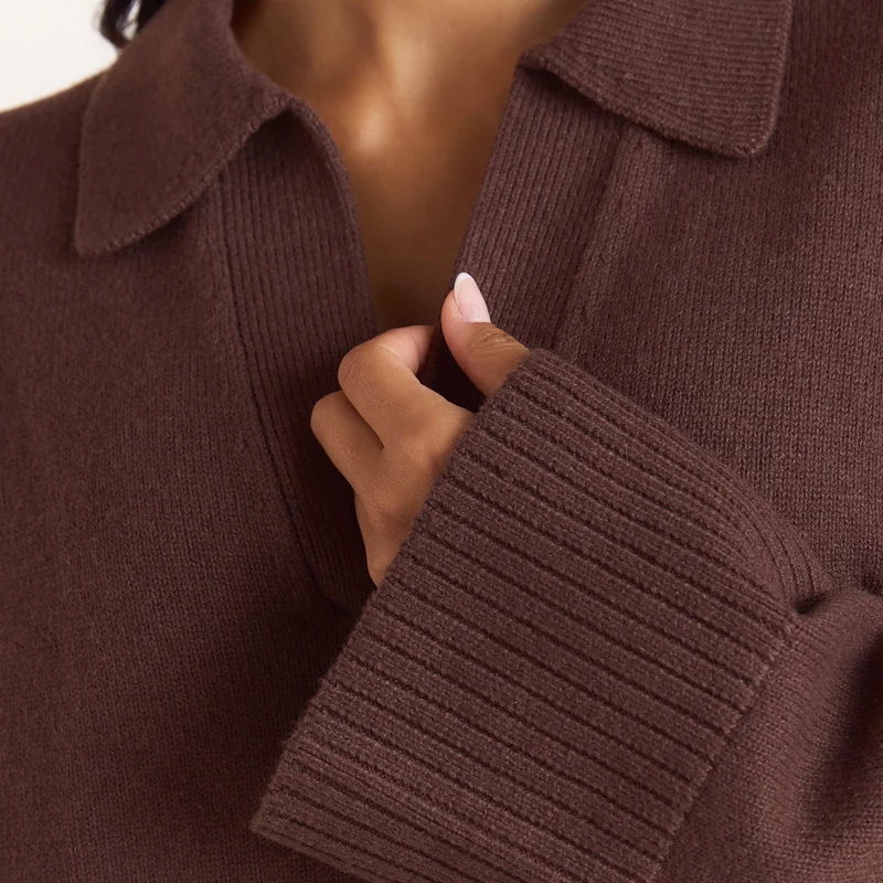 Half Placket Knitted Jumper - Chocolate