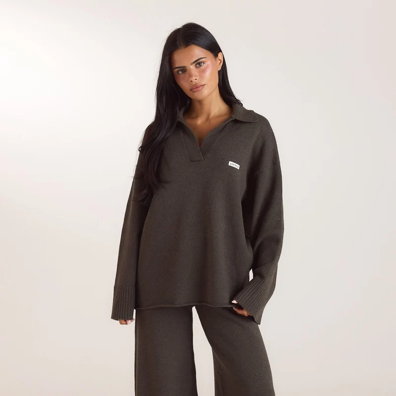 Half Placket Knitted Jumper - Moss Green