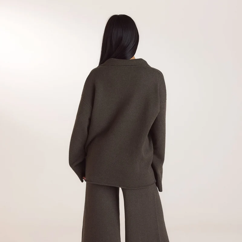 Half Placket Knitted Jumper - Moss Green