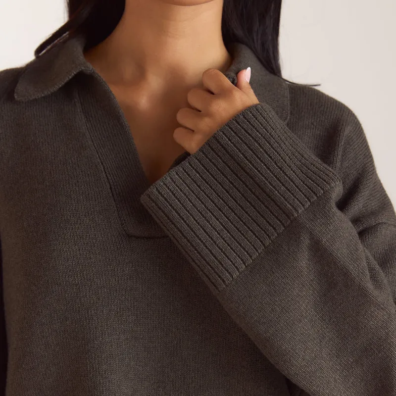 Half Placket Knitted Jumper - Moss Green