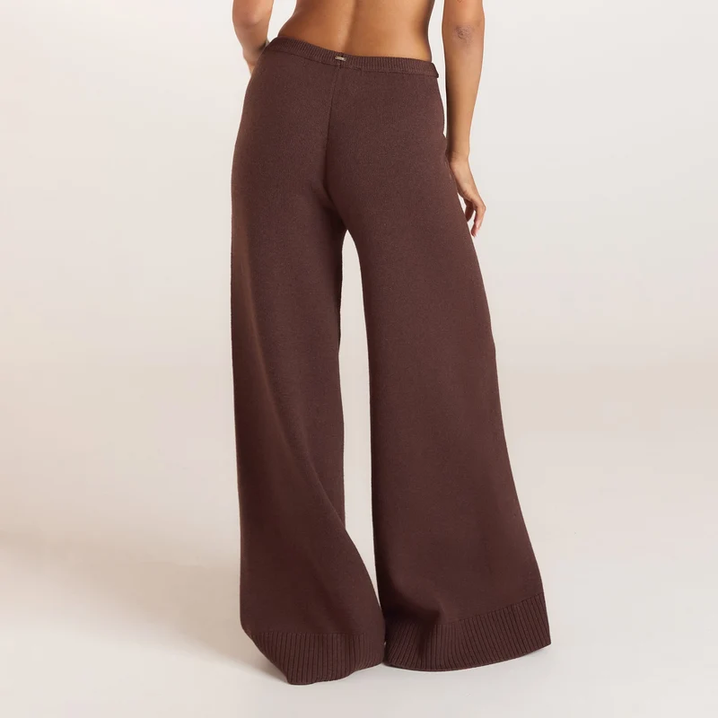 Ribbed Hem Knitted Trousers - Chocolate