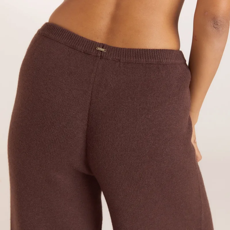 Ribbed Hem Knitted Trousers - Chocolate