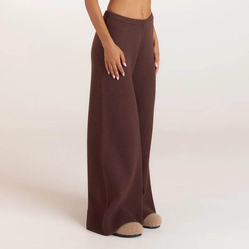 Ribbed Hem Knitted Trousers - Chocolate