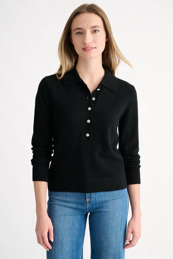 Crystal Button Polo Black