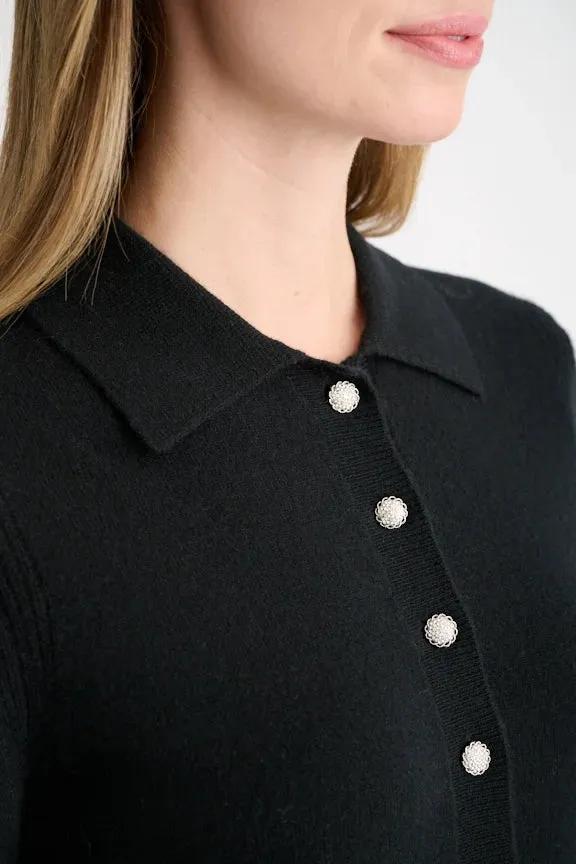 Crystal Button Polo Black