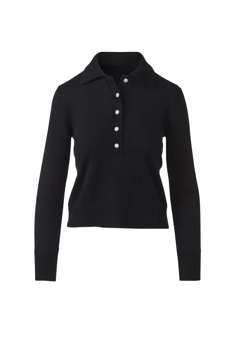 Crystal Button Polo Black