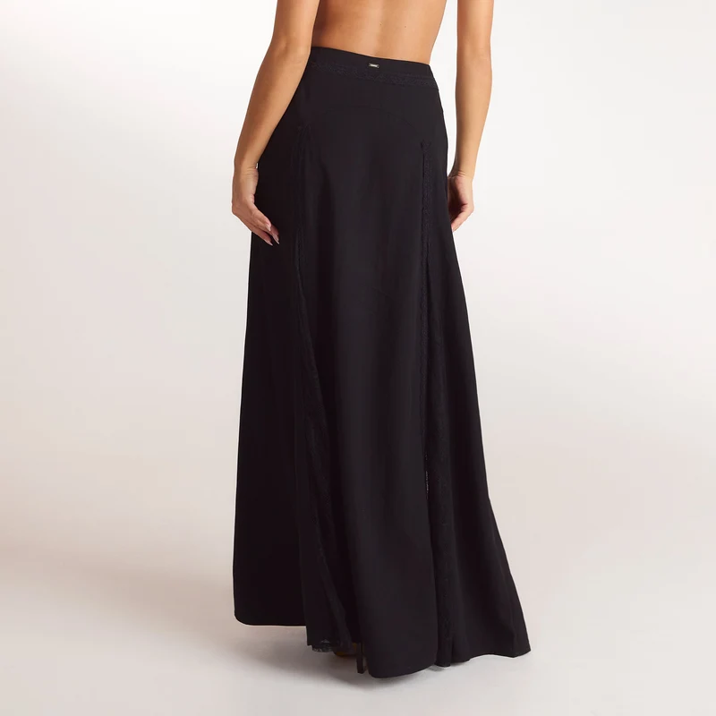 Lace Panel Maxi Skirt - Black