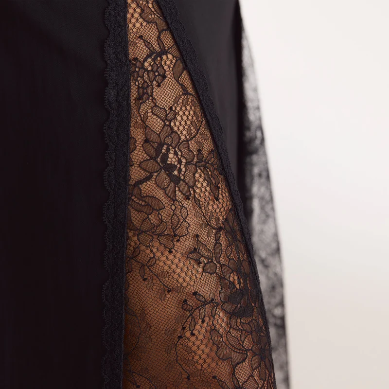 Lace Panel Maxi Skirt - Black