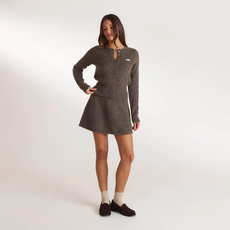 Cinched Knit Cardigan - Ash Brown