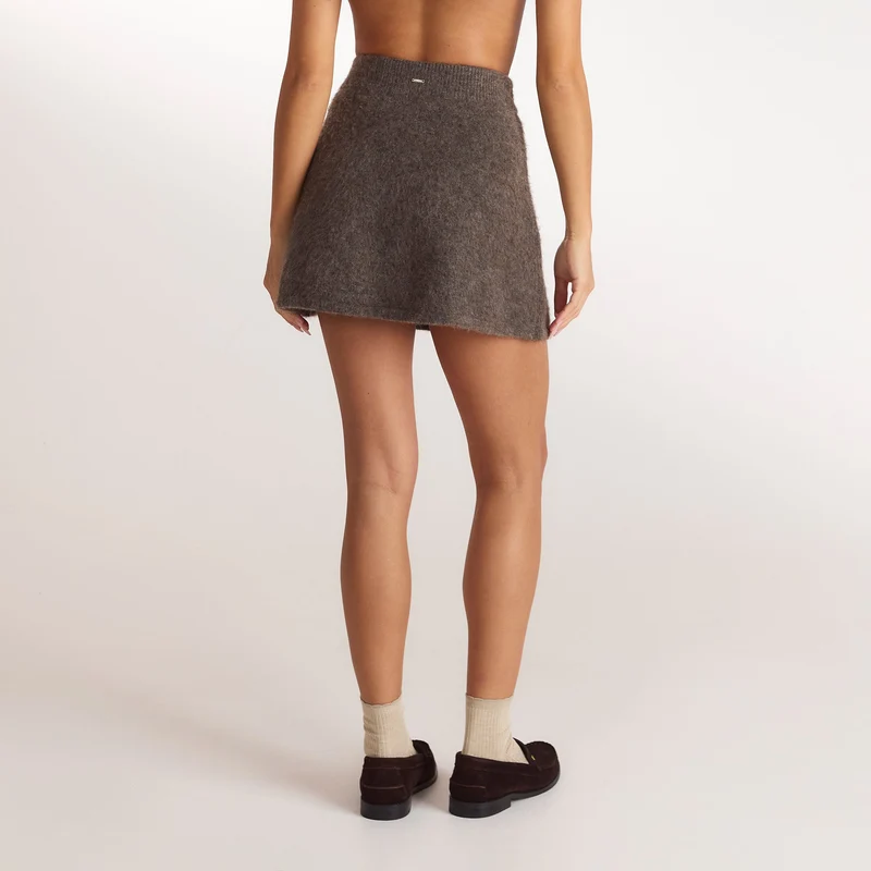 Knitted Mini Skirt - Ash Brown