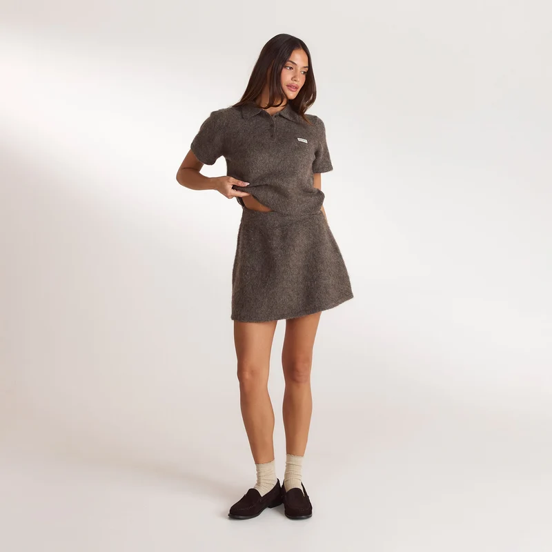 Knitted Mini Skirt - Ash Brown