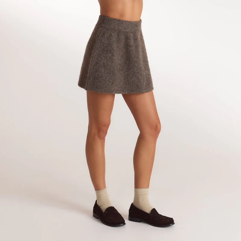 Knitted Mini Skirt - Ash Brown