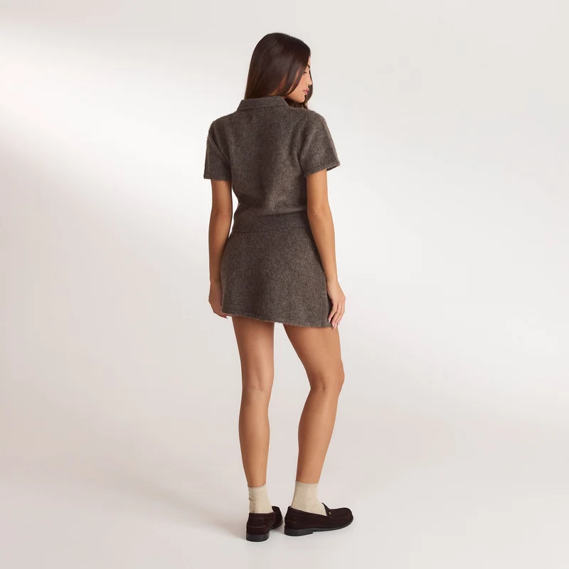 Knitted Mini Skirt - Ash Brown