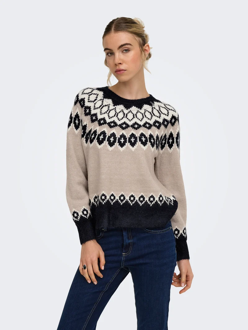 ONLRUSTY LS FAIR ISLE O-NECK BF KNT