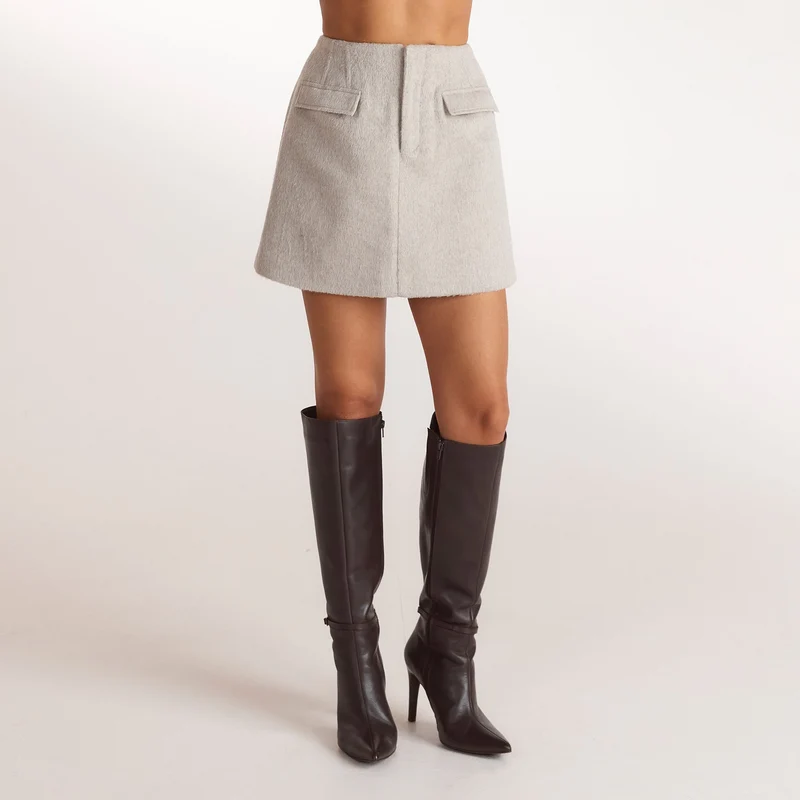 Woven A-Line Mini Skirt - Warm Grey