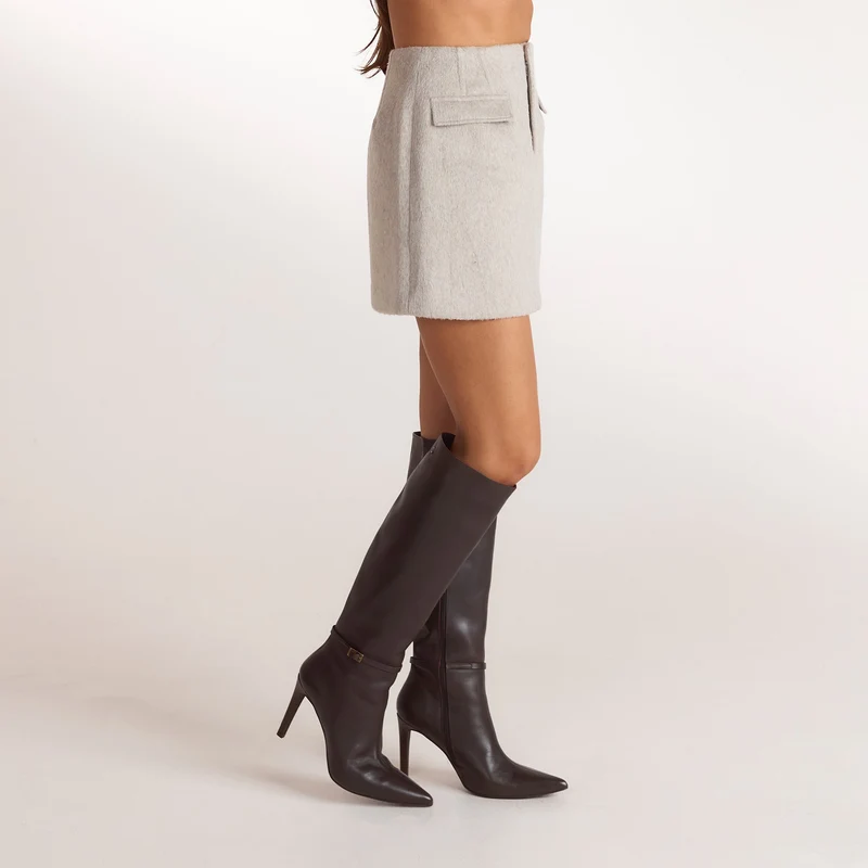 Woven A-Line Mini Skirt - Warm Grey