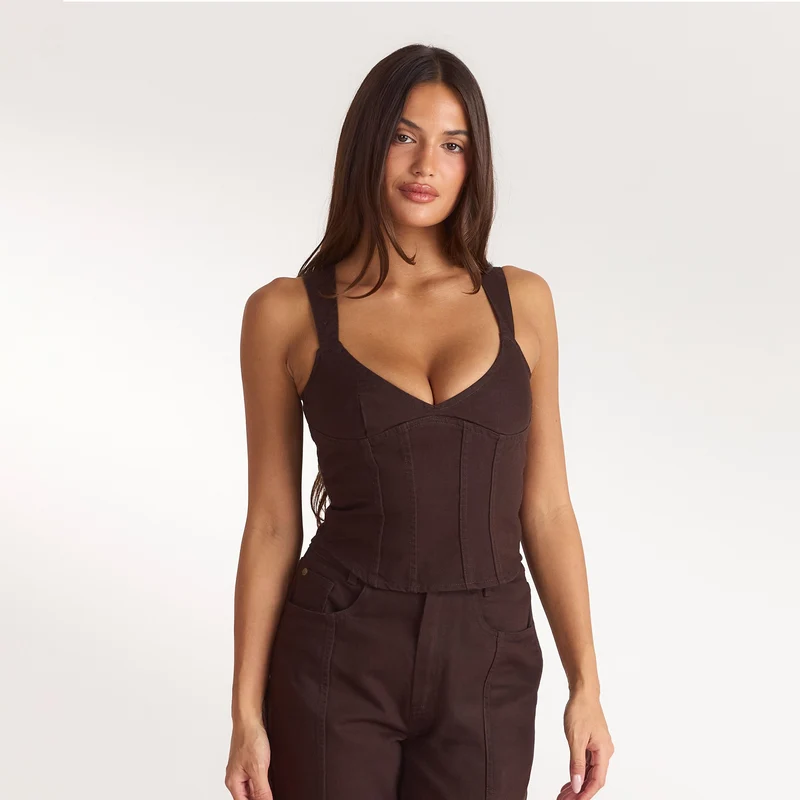 Denim Corset Top - Chocolate
