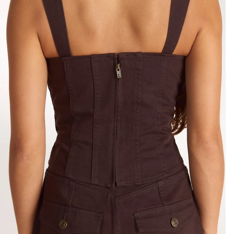 Denim Corset Top - Chocolate