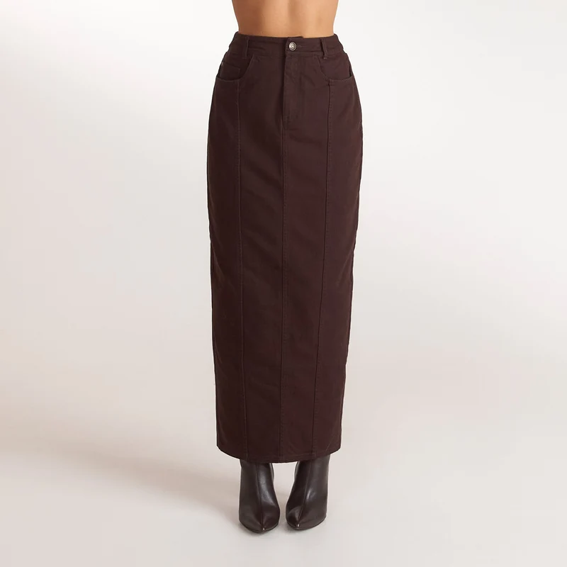 Denim Column Maxi Skirt - Chocolate