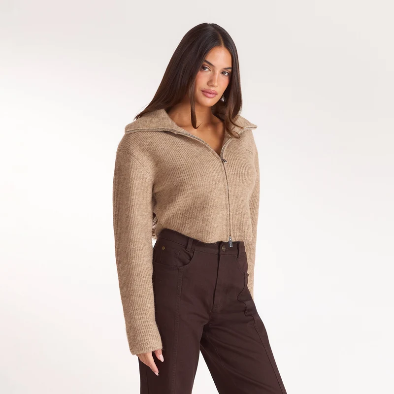 Structured Knitted Cardigan - Biscuit