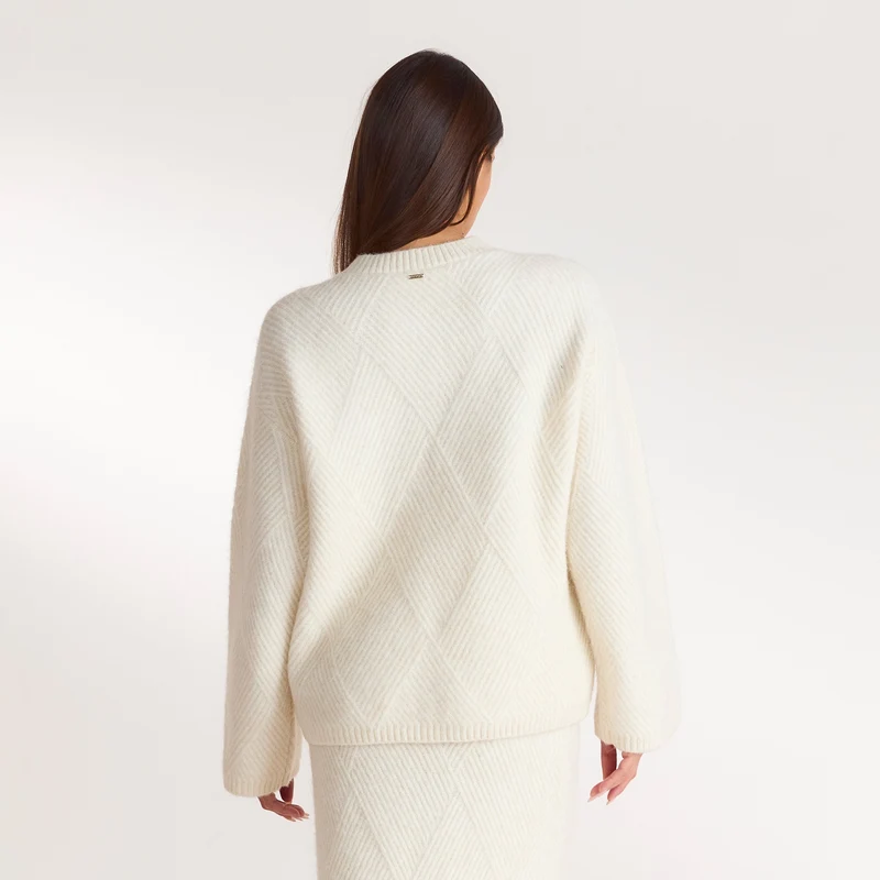 Diamond Knitted Jumper - Cream