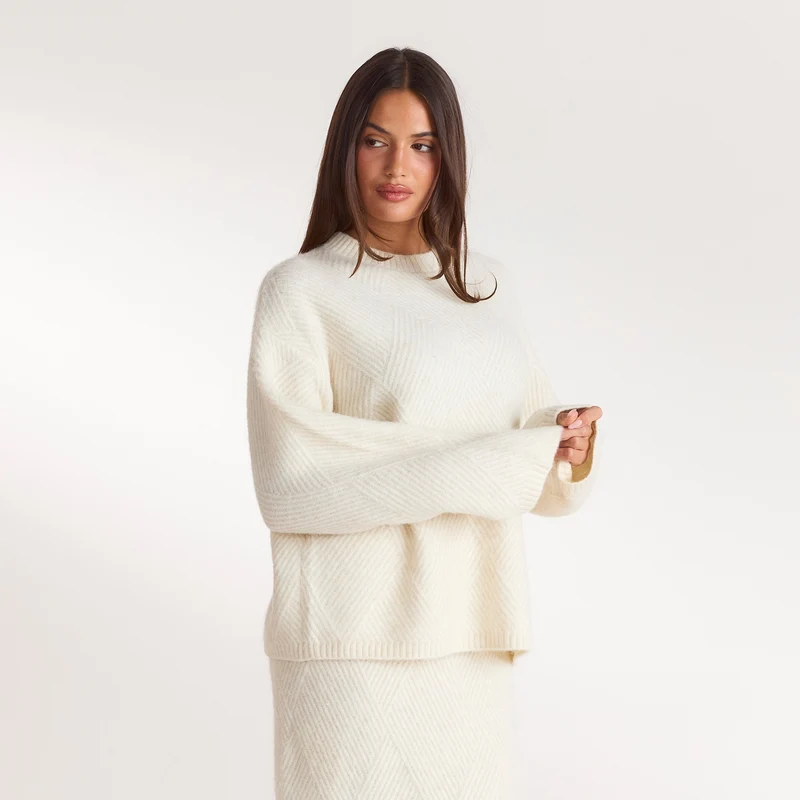 Diamond Knitted Jumper - Cream