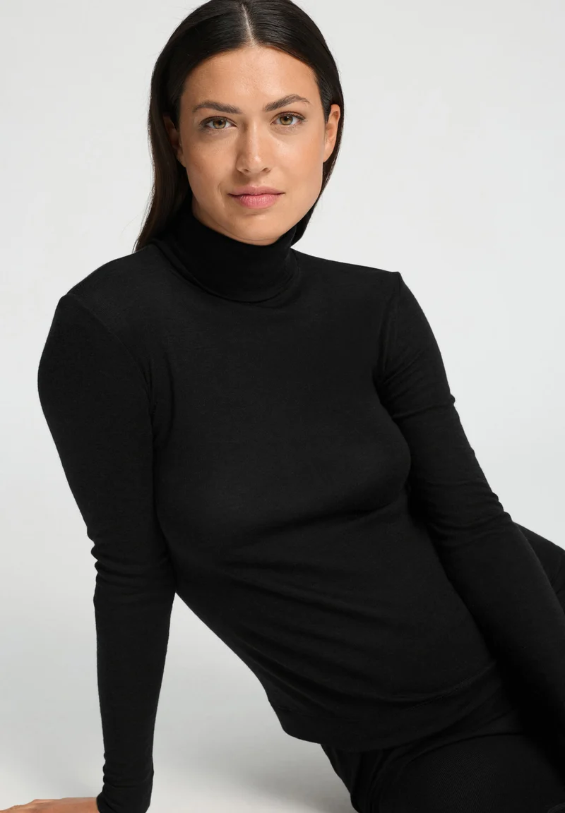 Silk/Cashmere Turtle-Neck Shirt | black 071659-070019