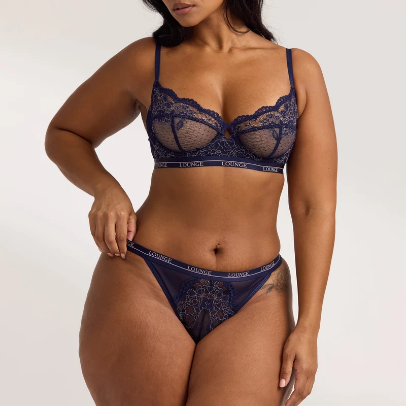 Two-Tone Blossom Balcony Bra - Navy