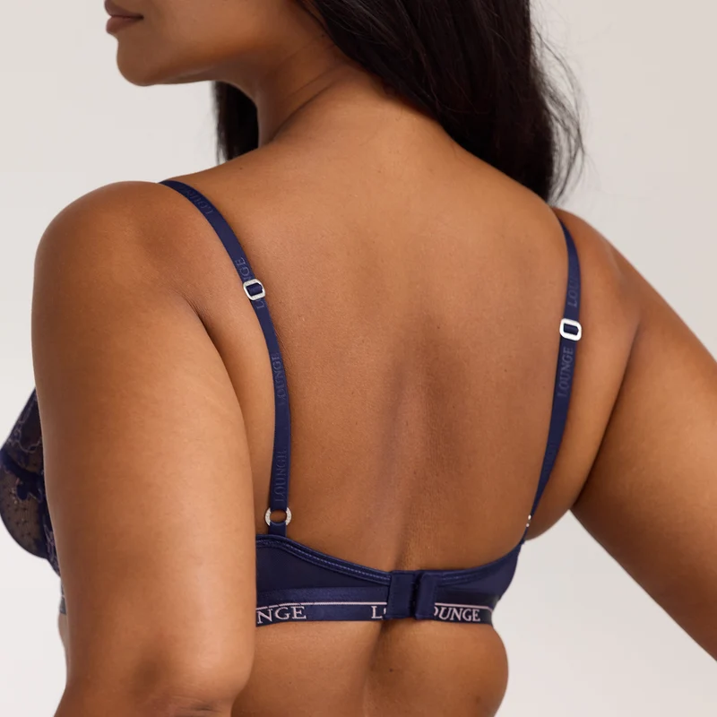 Two-Tone Blossom Balcony Bra - Navy