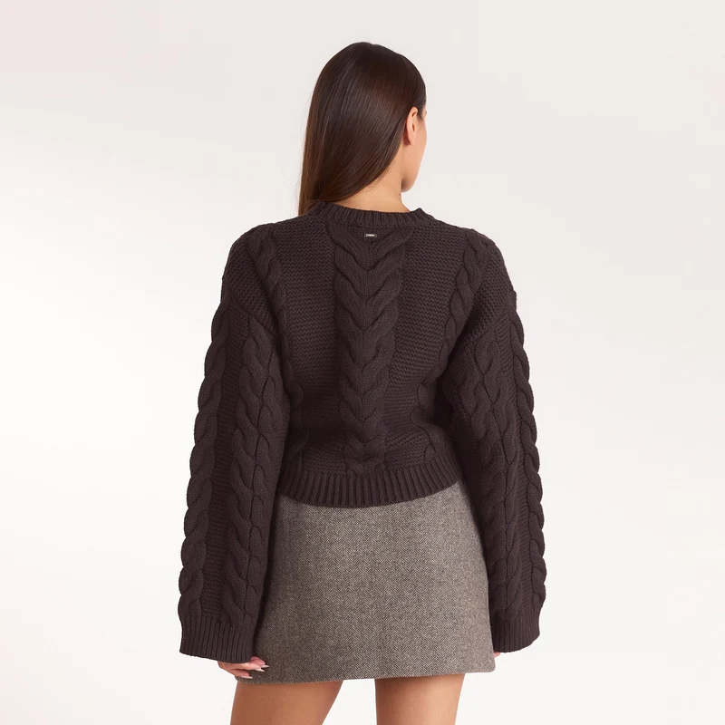 Cropped Cable-Knit Jumper - Dark Chocolate