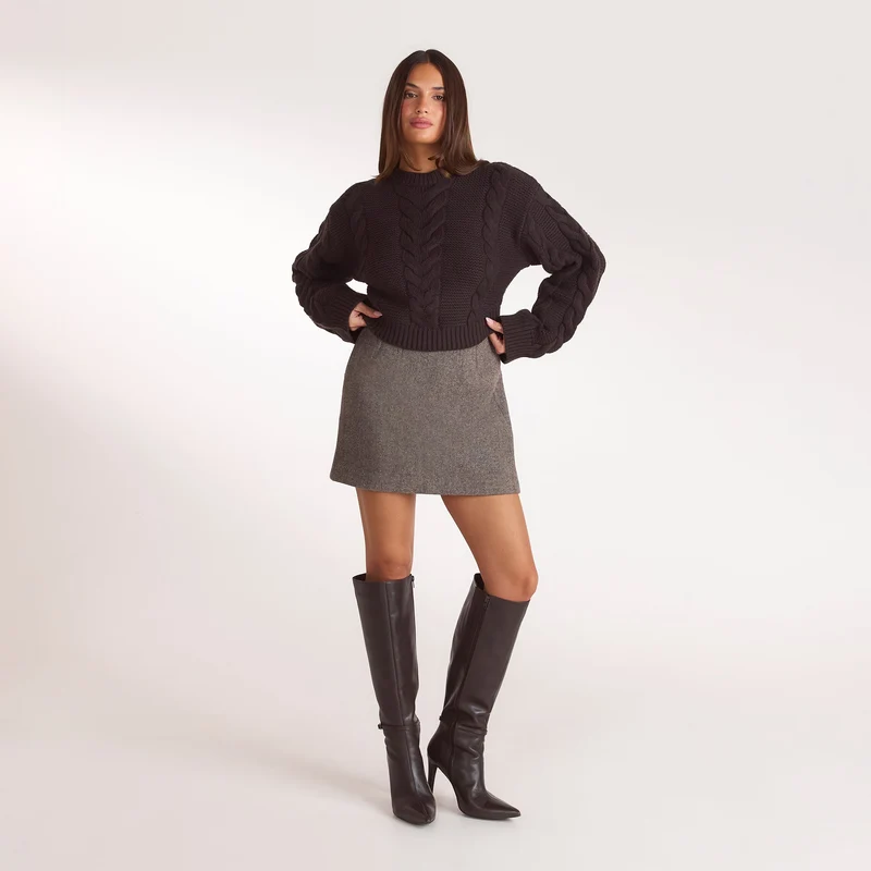 Cropped Cable-Knit Jumper - Dark Chocolate