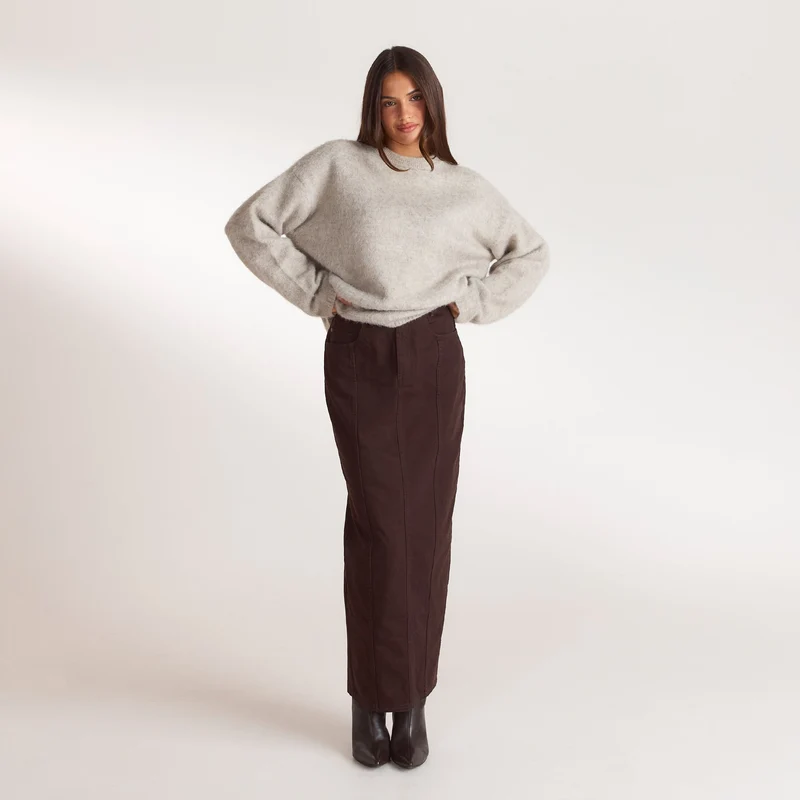 Fluffy Knitted Jumper - Warm Grey