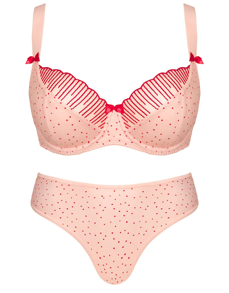 Flirtelle Riley Balcony Bra Pink Polka Dot Print