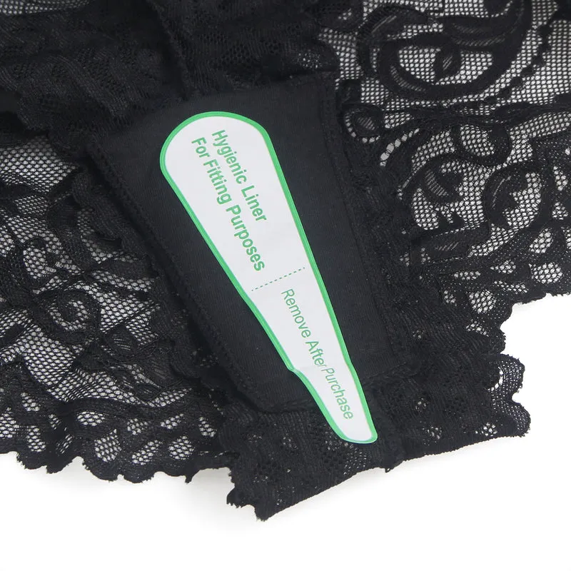 Schwarzer Slip mit Spitzen- und PU-Lederbund – Nieten und Baumwollzwickel