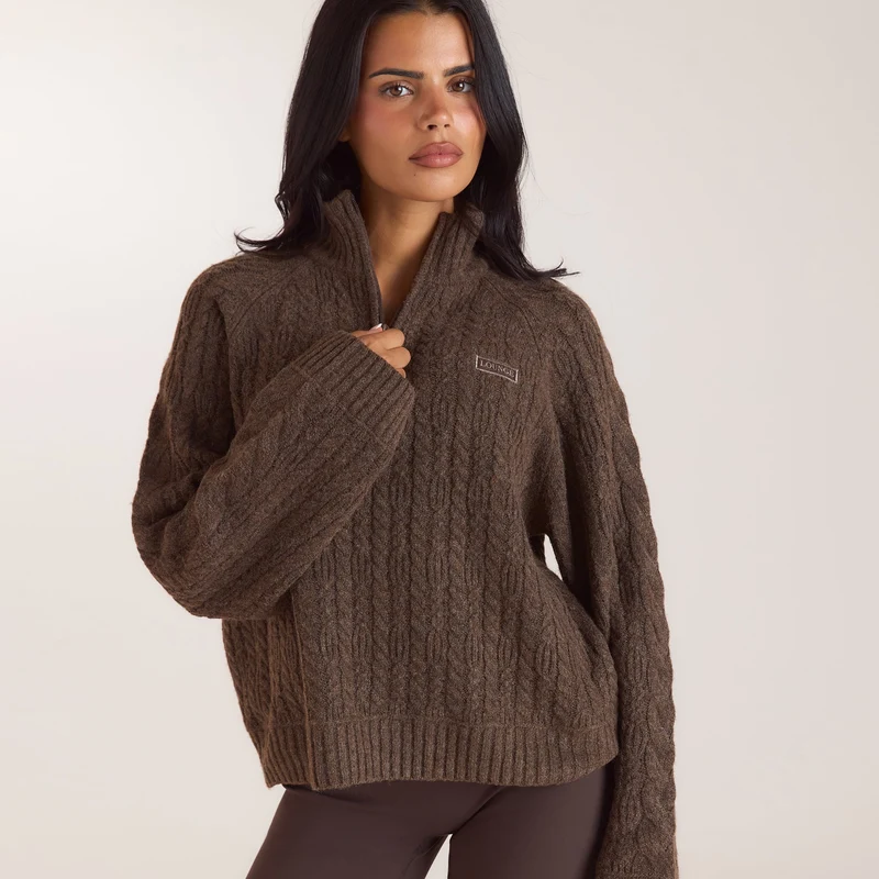 Braided Quarter-Zip Jumper - Taupe