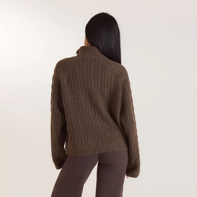 Braided Quarter-Zip Jumper - Taupe