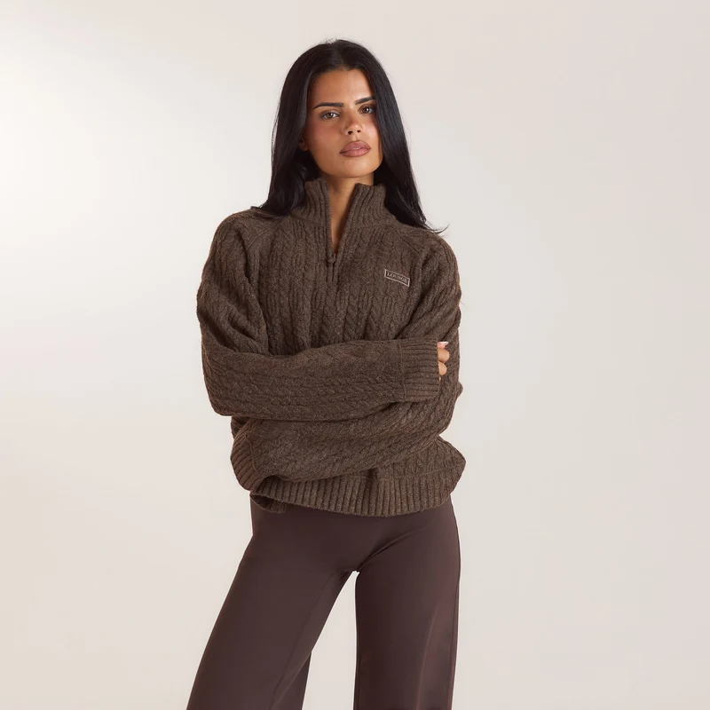 Braided Quarter-Zip Jumper - Taupe