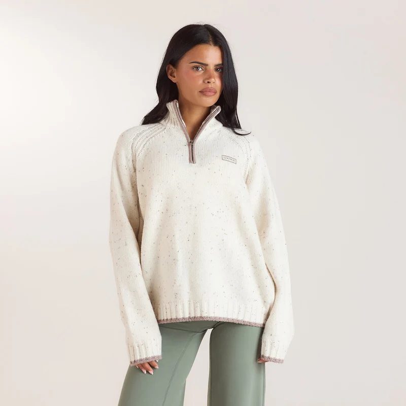 Knitted Wool Quarter-Zip Jumper - Cream