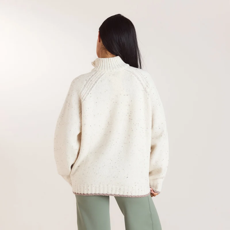 Knitted Wool Quarter-Zip Jumper - Cream